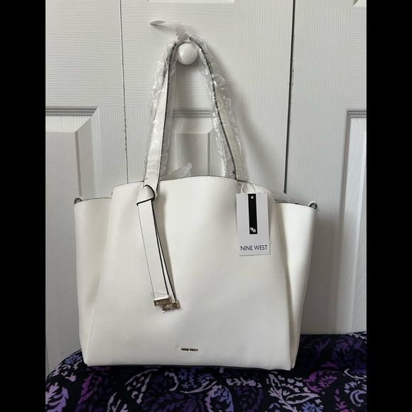 Nine West Handbags - Nine West White Gaya Tote w/Gold Hardware